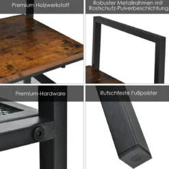 2-Stöckiges Lagerregal Gitterregal aus Holz & Metall Kompaktes Lagerregal Braun und Schwarz