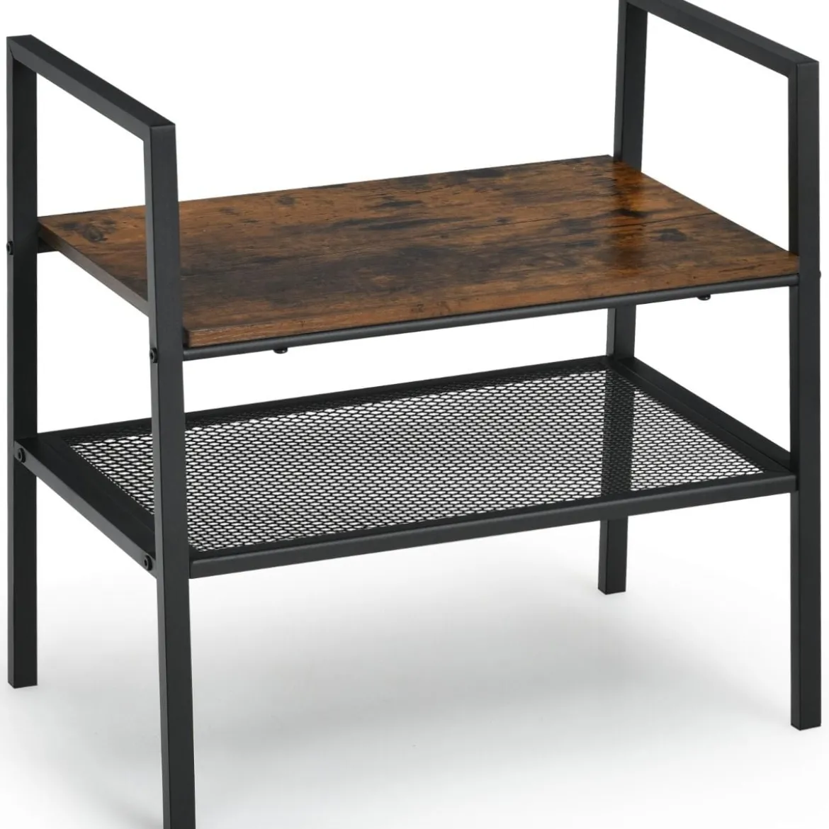 2-Stöckiges Lagerregal Gitterregal aus Holz & Metall Kompaktes Lagerregal Braun und Schwarz
