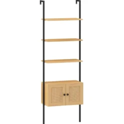 5-stöckiges Leiterregal Bücherregal Wandregal mit Schrank Kippschutz-Kits und Metallrahmen 60 x 31 x 184 cm Natur