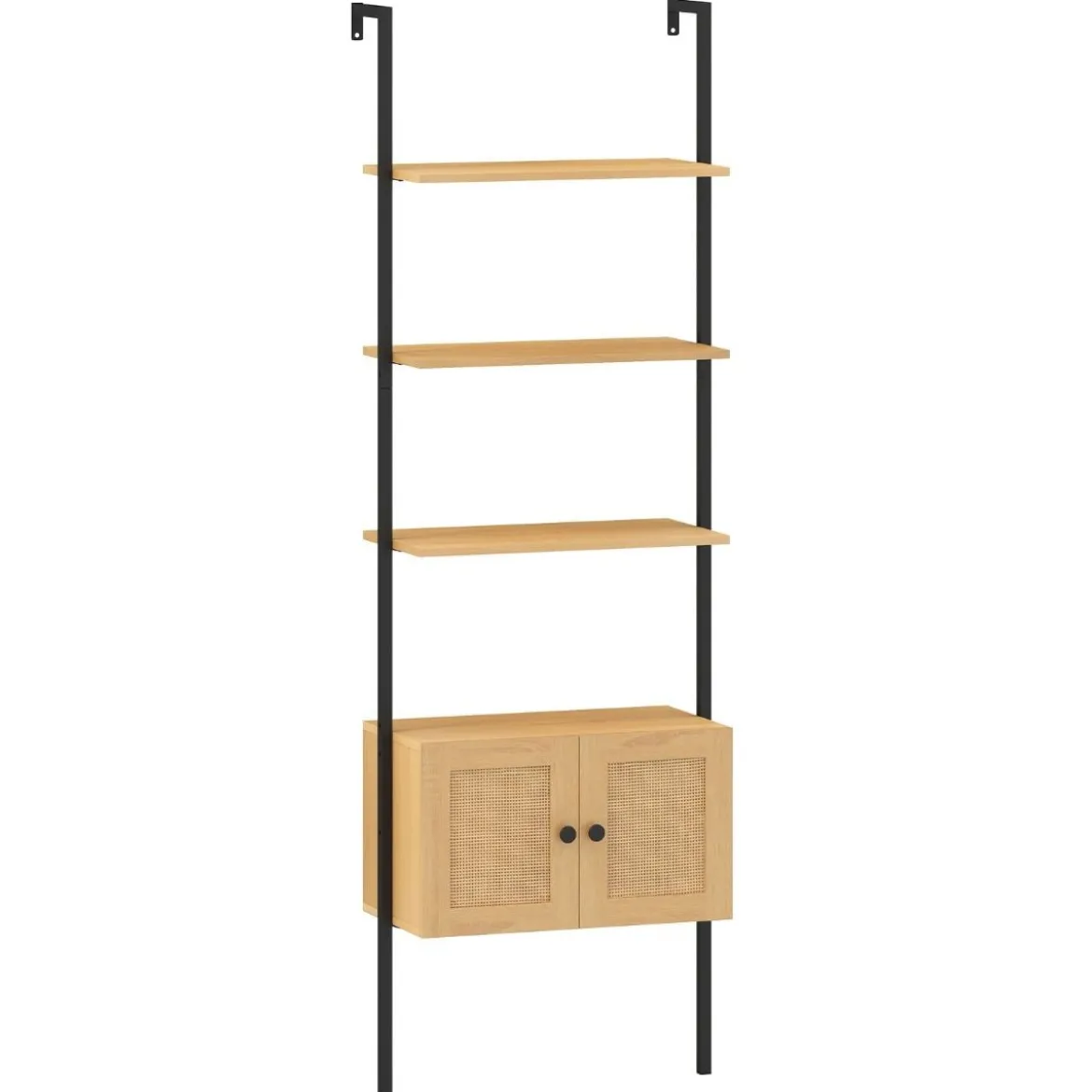 5-stöckiges Leiterregal Bücherregal Wandregal mit Schrank Kippschutz-Kits und Metallrahmen 60 x 31 x 184 cm Natur