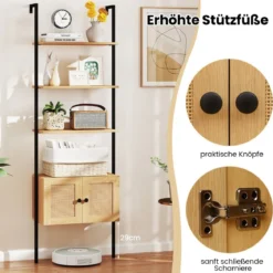 5-stöckiges Leiterregal Bücherregal Wandregal mit Schrank Kippschutz-Kits und Metallrahmen 60 x 31 x 184 cm Natur