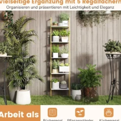 5-stöckiges Leiterregal Bücherregal zur Wandmontage mit Kippschutz und Metallrahmen