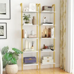 5-stöckiges Leiterregal Bücherregal zur Wandmontage mit Kippschutz und Metallrahmen