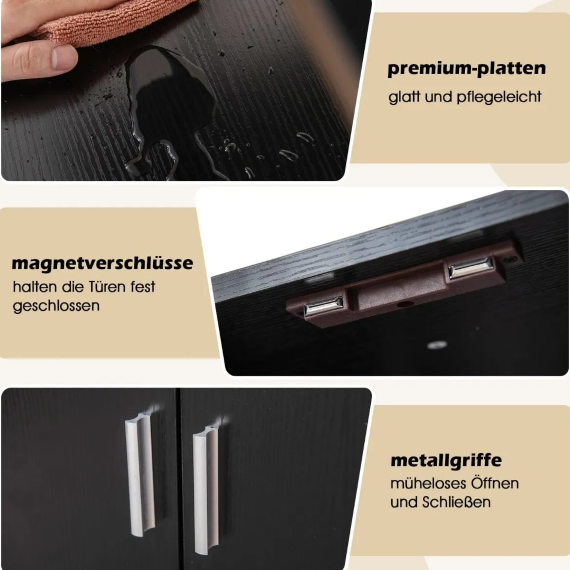 5-stöckiges Leiterregal Bücherregal Wandregal mit Schrank Kippschutz-Kits und Metallrahmen Schwarz 60 x 35 x 184 cm