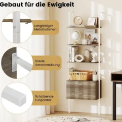 6-stöckiges Leiterregal mit 2 Schubladen Wandmontiertes Bücherregal mit Metallrahmen