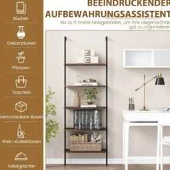 5-Stöckiges Leiterregal Wandregal mit Stahlrahmen 60 x 30 x 180 cm Rustikalbraun