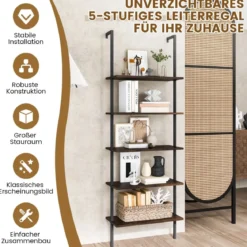 5-Stöckiges Leiterregal Wandregal mit Stahlrahmen 60 x 30 x 180 cm Rustikalbraun