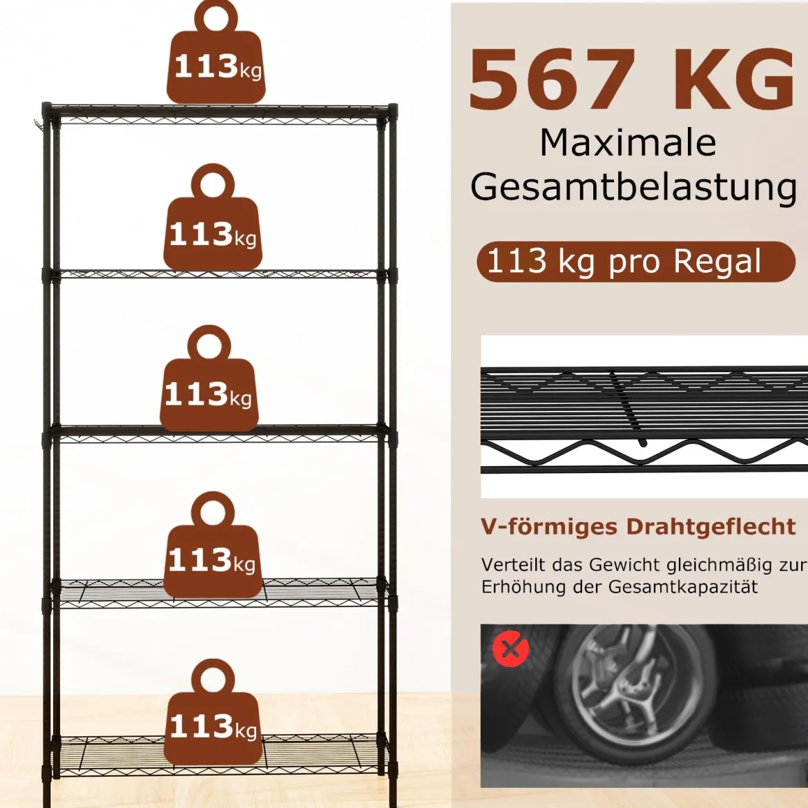 5-stöckiges Metall Aufbewahrungsregal Schwerlast-verstellbares Universalregal