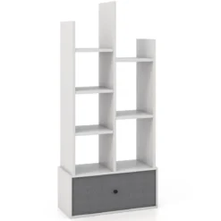 7-Stöckiges Offenes Bücherregal mit Schublade 53 x 24 x 118 cm Weiß
