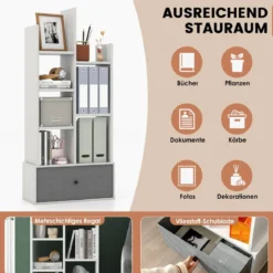 7-Stöckiges Offenes Bücherregal mit Schublade 53 x 24 x 118 cm Weiß