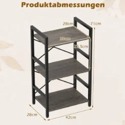 3-stöckiges Regal Standregal mit Metallrahmen & Anti-Kipp-Sets industrielles Aufbewahrungsregal Rustikales Braun/Grau