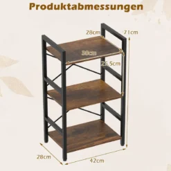 3-stöckiges Regal Standregal mit Metallrahmen & Anti-Kipp-Sets industrielles Aufbewahrungsregal Rustikales Braun/Grau