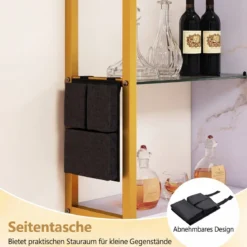 6-stöckiges schwebende Wandregal Hängeregal mit 8 S-Haken & Seitentasche Weiß mit RGB-LED 107 x 24 x 96 cm