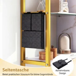 6-stöckiges schwebende Wandregal Hängeregal mit 8 S-Haken & Seitentasche 107 x 24 x 96 cm Weiß (Ohne Licht)