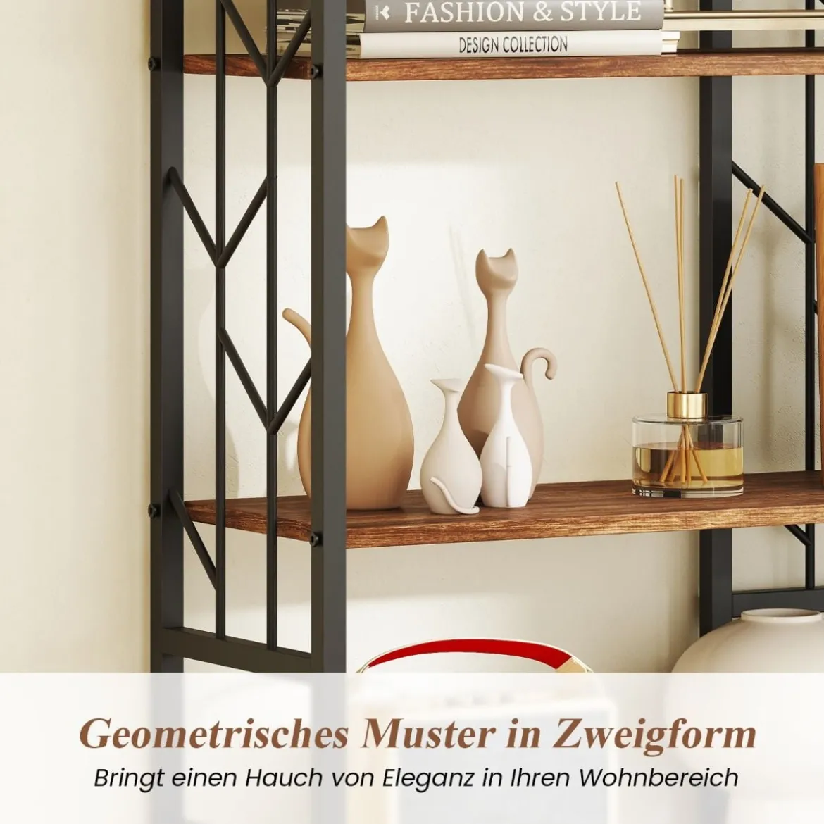 6 Stöckiges Standregal mit Metallrahmen Geometrisches Bücherregal Displayregal 80 x 31 x 180 cm