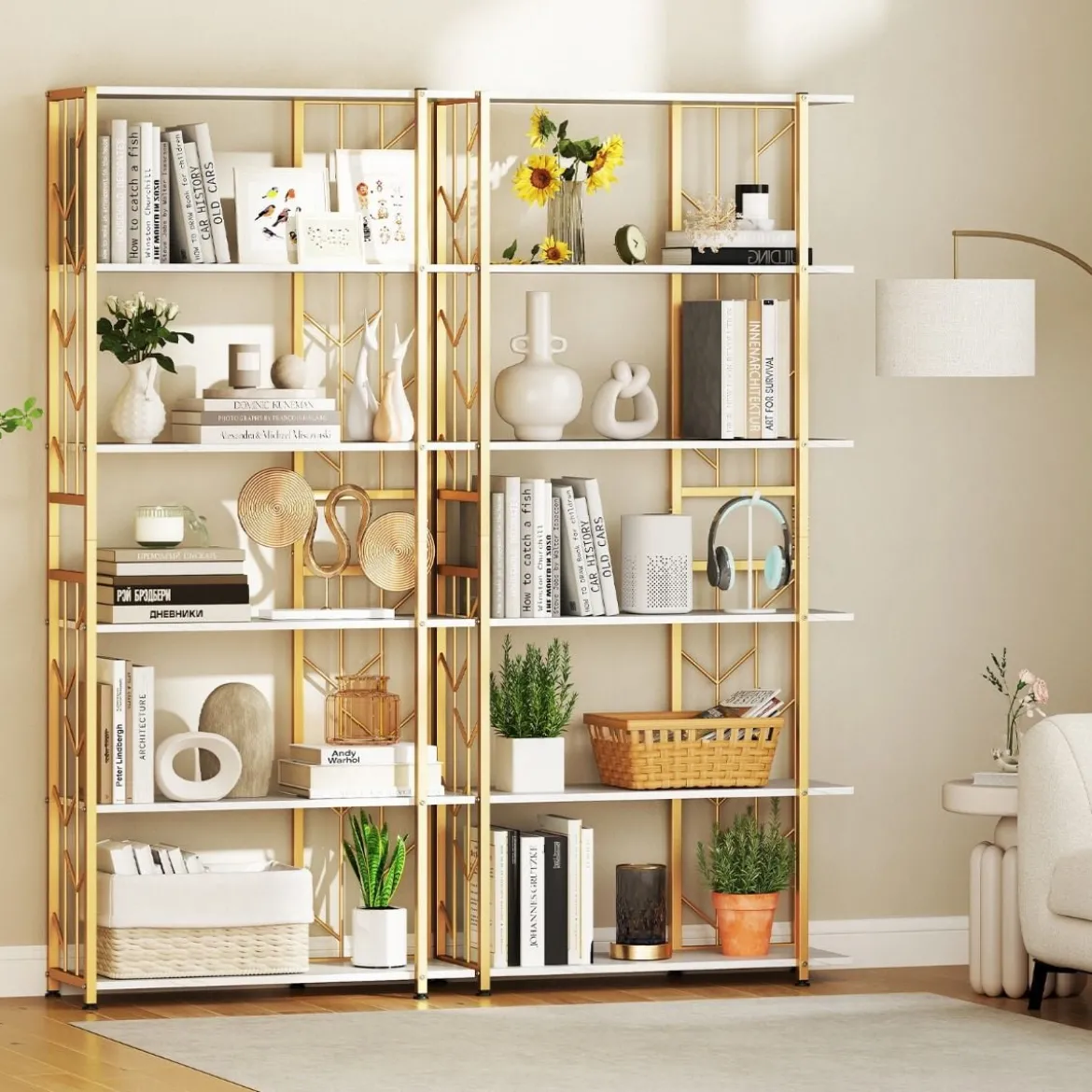 6 Stöckiges Standregal mit Metallrahmen Geometrisches Bücherregal Displayregal 80 x 31 x 180 cm