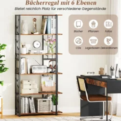 6 Stöckiges Standregal mit Metallrahmen Geometrisches Bücherregal Displayregal 80 x 31 x 180 cm
