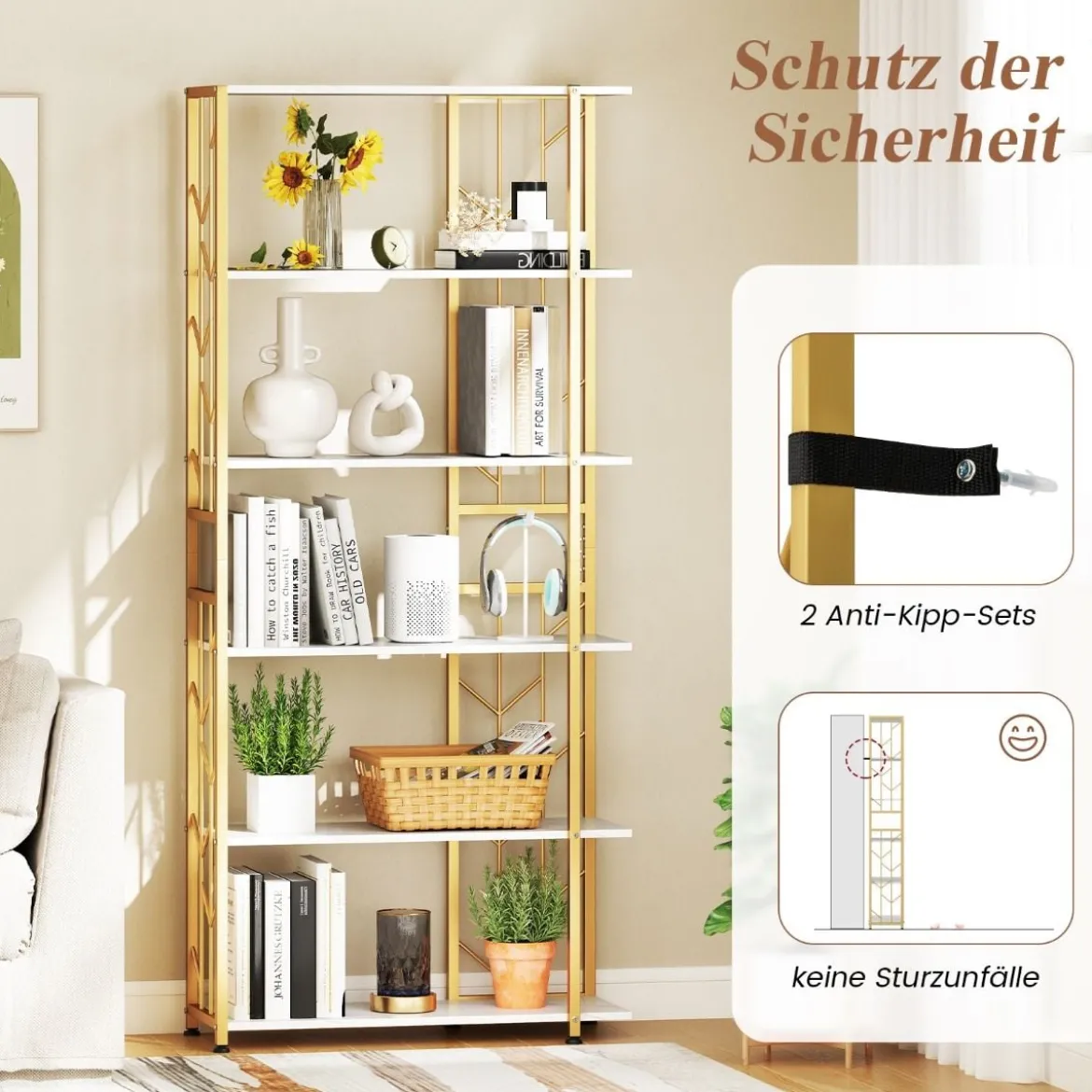 6 Stöckiges Standregal mit Metallrahmen Geometrisches Bücherregal Displayregal 80 x 31 x 180 cm