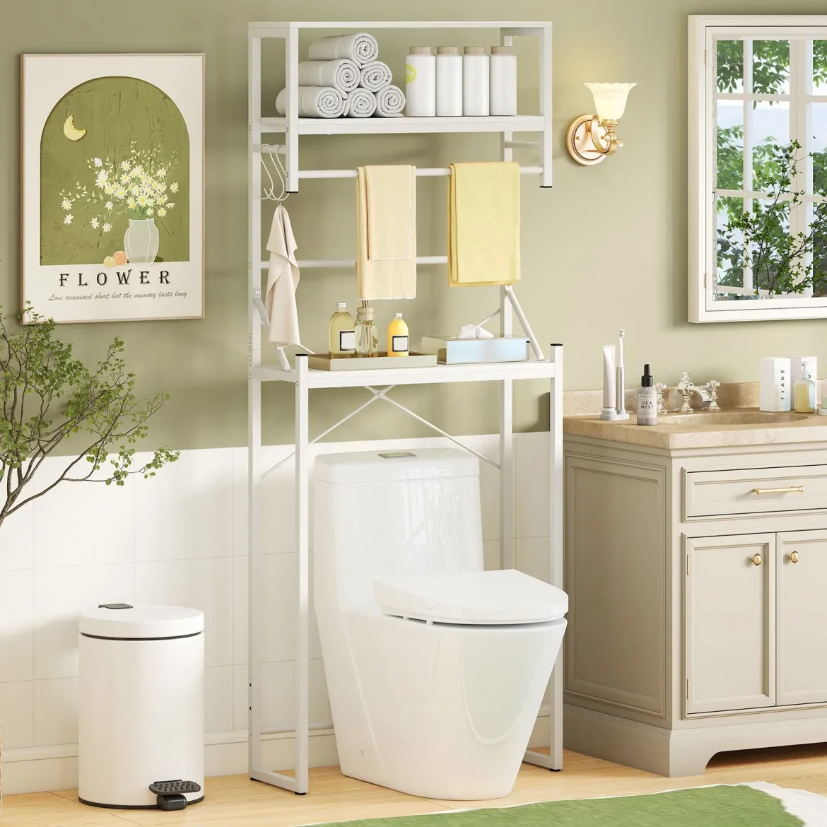 3-stöckiges Toilettenregal platzsparendes Badezimmerregal über die Toilette 64 x 24 x 162 cm Weiß