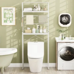 3-stöckiges Toilettenregal platzsparendes Badezimmerregal über die Toilette 64 x 24 x 162 cm Weiß