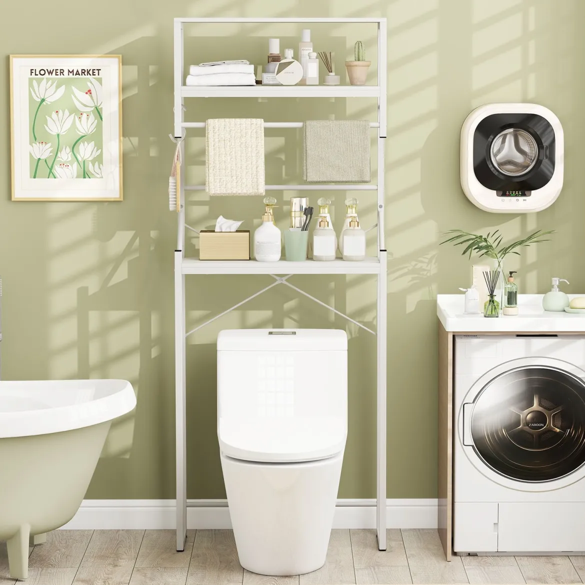 3-stöckiges Toilettenregal platzsparendes Badezimmerregal über die Toilette 64 x 24 x 162 cm Weiß