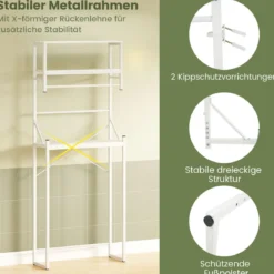 3-stöckiges Toilettenregal platzsparendes Badezimmerregal über die Toilette 64 x 24 x 162 cm Weiß