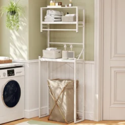 3-stöckiges Toilettenregal platzsparendes Badezimmerregal über die Toilette 64 x 24 x 162 cm Weiß