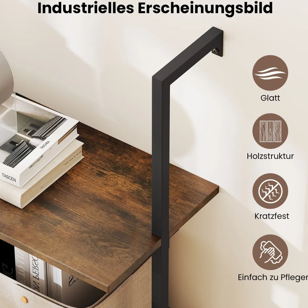 4-stöckiges Wandregal Industriell schwebendes Aufbewahrungs-Display mit Metallrahmen Braun