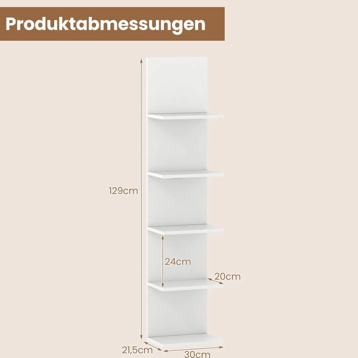 5 Stöckiges Wandregal Vertikal Hängeregal Schwebendes Displayregal Schweberegal Weiß