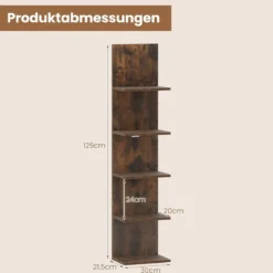 5 Stöckiges Wandregal Vertikal Hängeregal Schwebendes Displayregal Hölzerner Schweberegal Braun