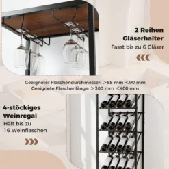 7-stöckiges Weinregal Flaschenregal mit Kippschutz Weinständer mit 2 Reihen Glashaltern & offenen Regalen Schwarz