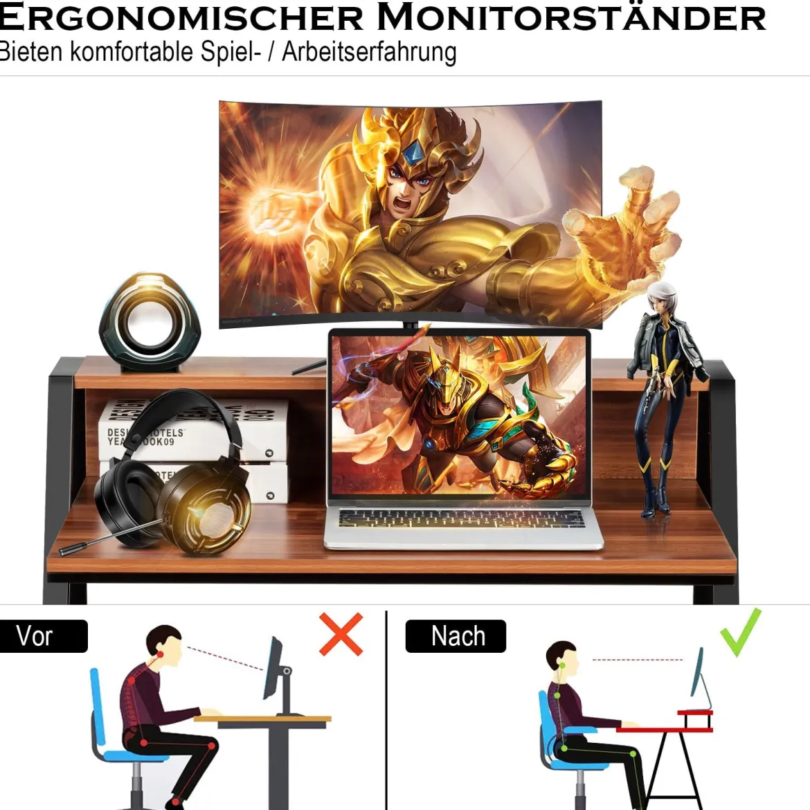 2-stöckig Schreibtisch Computertisch Arbeitstisch Bürotisch Büromöbel
