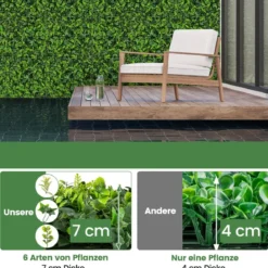 12 Stück Künstliche Hecke Pflanzenwand 50,5 x 50,5 cm UV-geschützt Gemischte Blätter