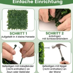 12 Stück Künstliche Hecke Pflanzenwand 50,5 x 50,5 cm UV-geschützt Gemischte Blätter