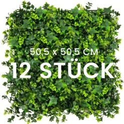 12 Stück Künstliche Hecke Pflanzenwand 50,5 x 50,5 cm UV-geschützt Gemischte Blätter