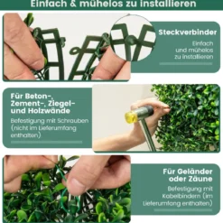 12 Stück Künstliche Hecke Pflanzenwand 50 x 50 cm Paneele mit Buchsbaum-Blättern Grün