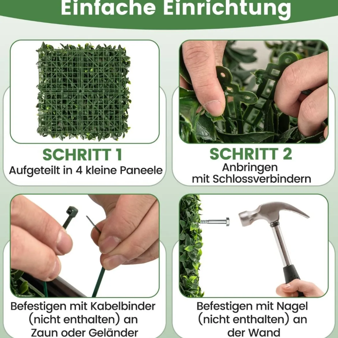 12 Stück Künstliche Hecke Pflanzenwand 50,5 x 50,5 cm Simulierter Rasen Kunstpflanze Grün