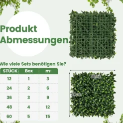 12 Stück Künstliche Hecke Pflanzenwand 50,5 x 50,5 cm Simulierter Rasen Kunstpflanze Grün