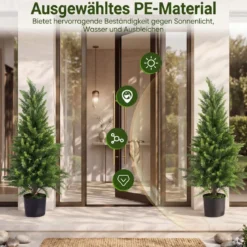 2 Stück Künstliche Zedernbäume 90 cm Kunstpflanze im Topf Realistische Dekopflanze mit PE-Stamm