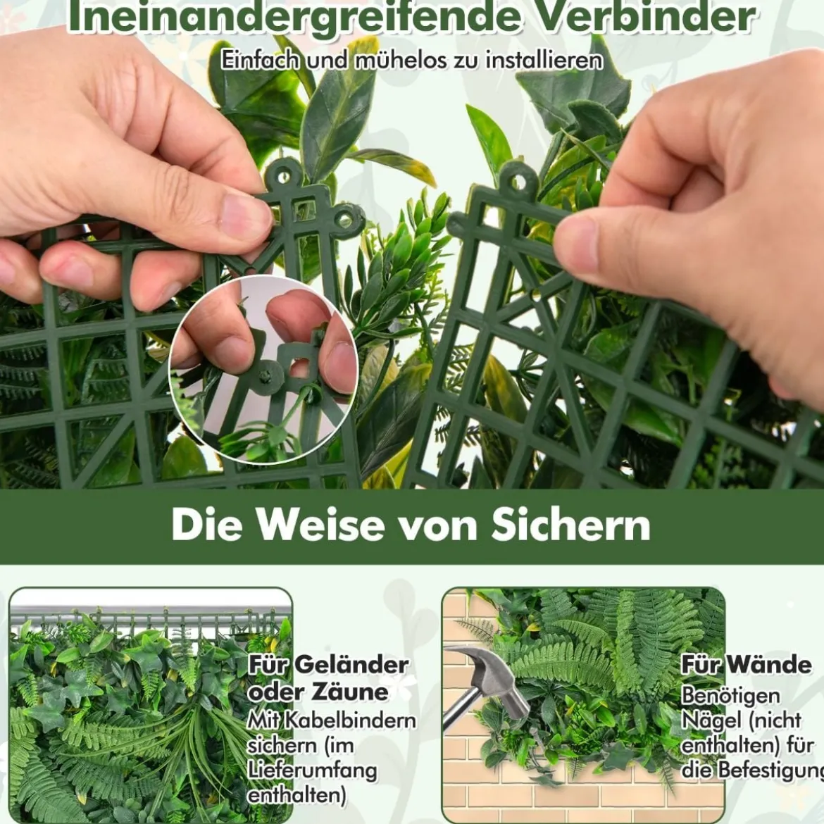 4 Stück Kunst Hecken Buchsbaum Panele mit Vielfältigen Blättern Sonschützende Wandpanele