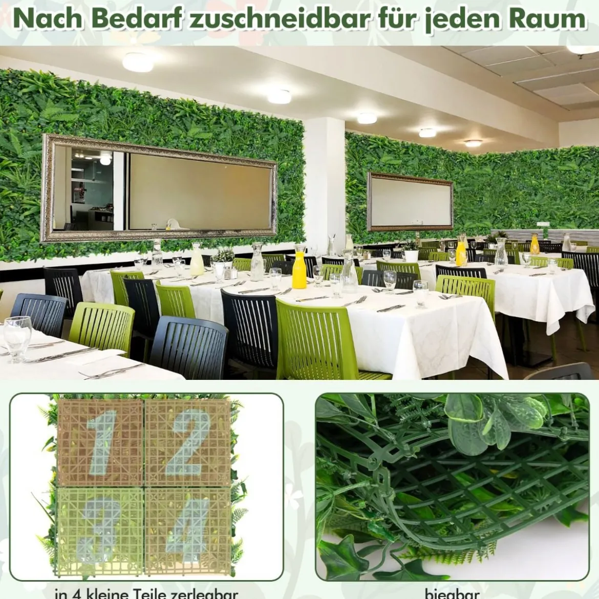 4 Stück Kunst Hecken Buchsbaum Panele mit Vielfältigen Blättern Sonschützende Wandpanele