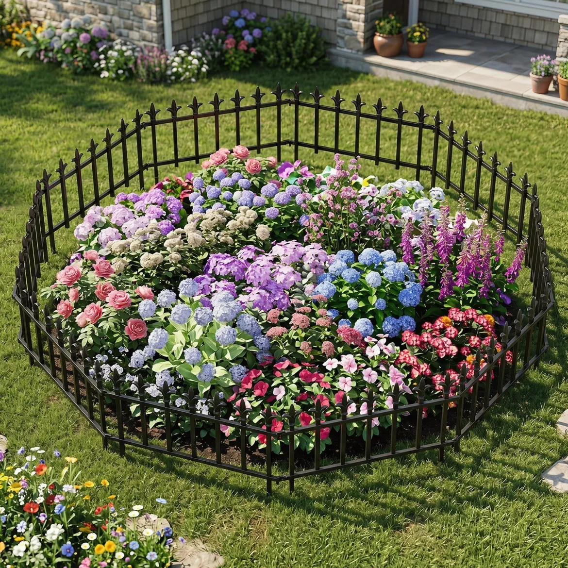 10 Stück Metall Steckzaun Dekorativer Gartenzaun aus Metall Rostfrei 56 x 44 cm Schwarz