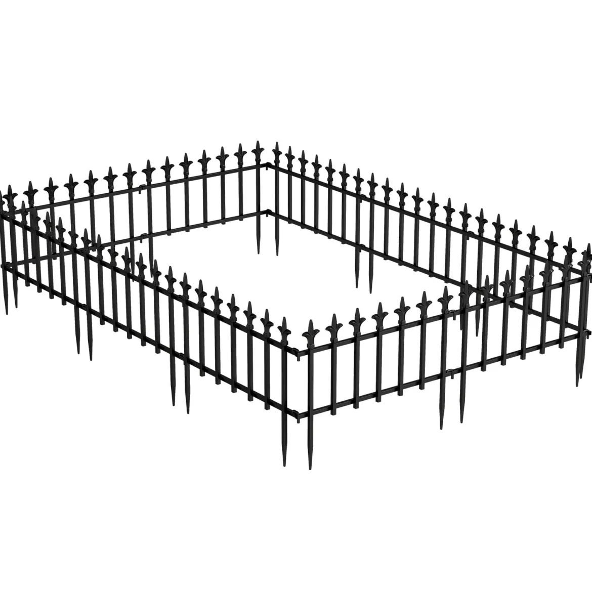 10 Stück Metall Steckzaun Dekorativer Gartenzaun aus Metall Rostfrei 56 x 44 cm Schwarz