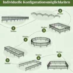 10 Stück Metall Steckzaun Dekorativer Gartenzaun aus Metall Rostfrei 56 x 44 cm Schwarz
