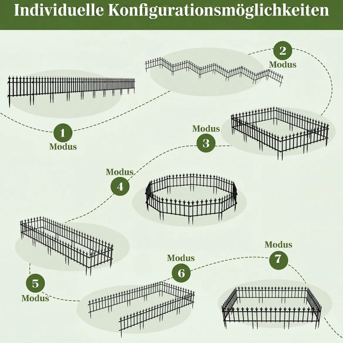 10 Stück Metall Steckzaun Dekorativer Gartenzaun aus Metall Rostfrei 56 x 44 cm Schwarz