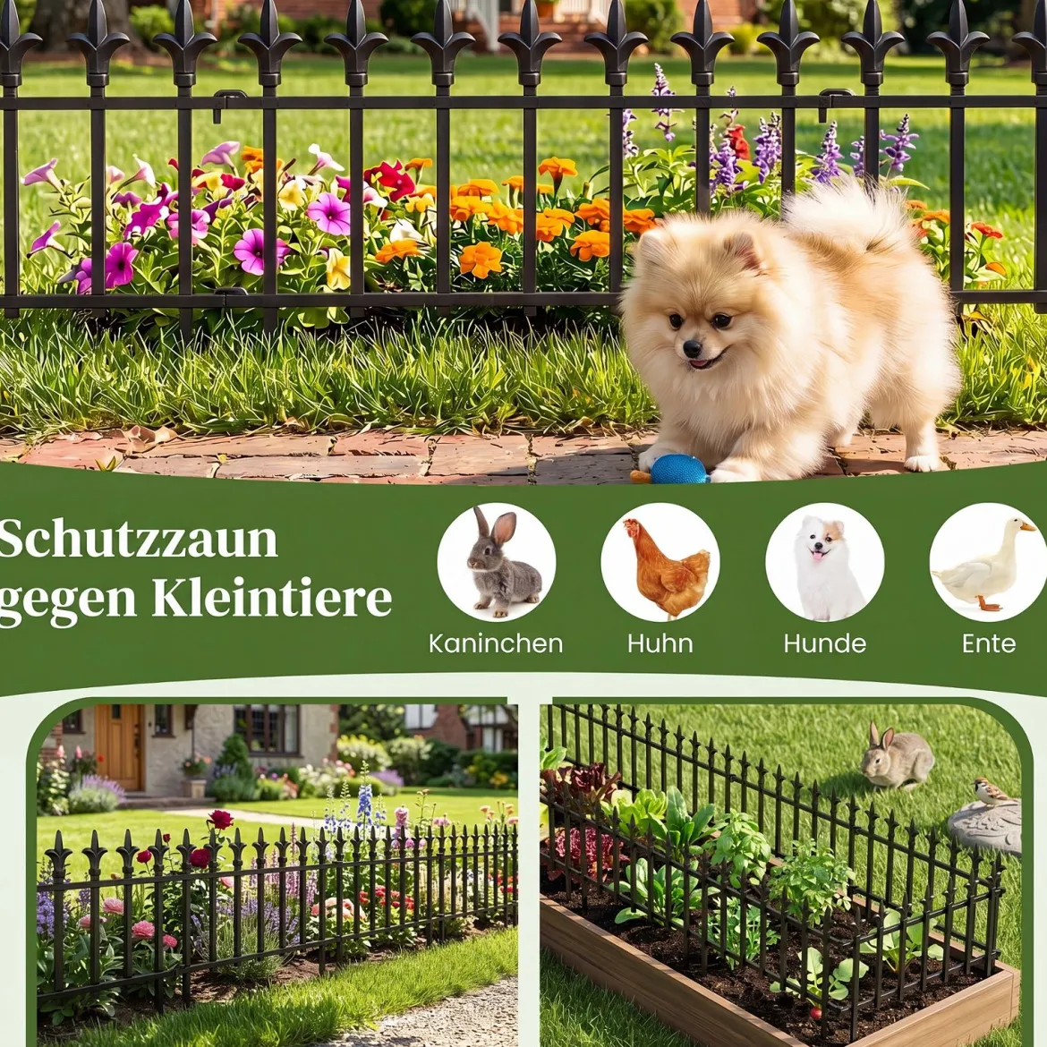 10 Stück Metall Steckzaun Dekorativer Gartenzaun aus Metall Rostfrei 56 x 44 cm Schwarz
