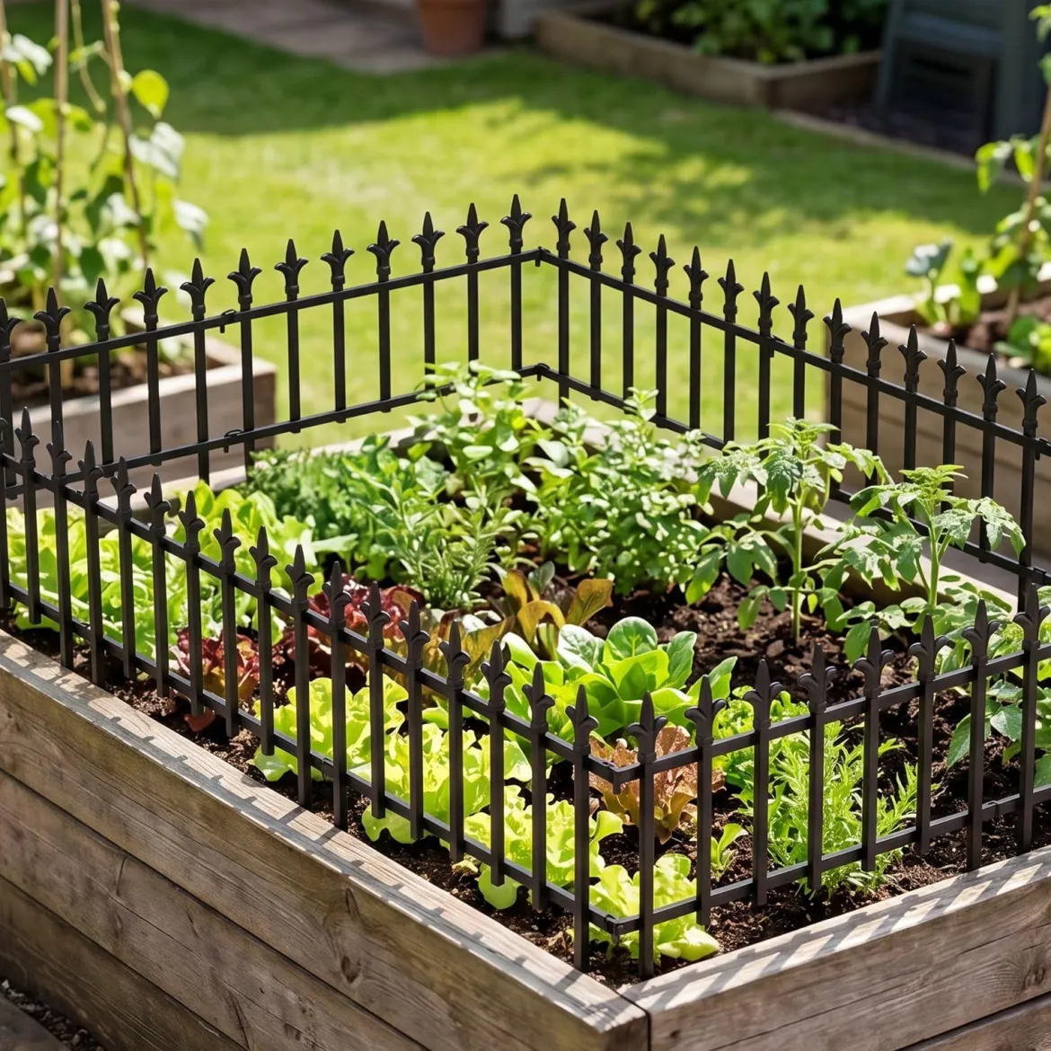10 Stück Metall Steckzaun Dekorativer Gartenzaun aus Metall Rostfrei 56 x 44 cm Schwarz