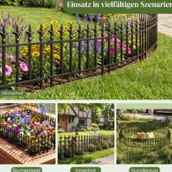 10 Stück Metall Steckzaun Dekorativer Gartenzaun aus Metall Rostfrei 56 x 44 cm Schwarz