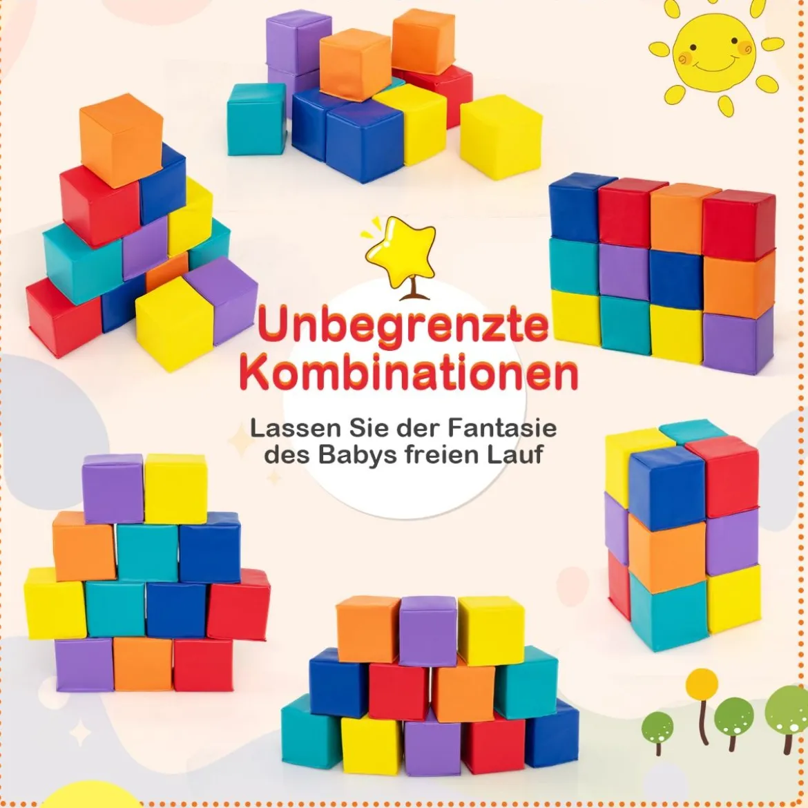 12 Stück Schaumstoff Bausteine Softbausteine Kletterbare Weiche Schaumstoffwürfel Bunt