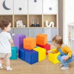 12 Stück Schaumstoff Bausteine Softbausteine Kletterbare Weiche Schaumstoffwürfel Bunt